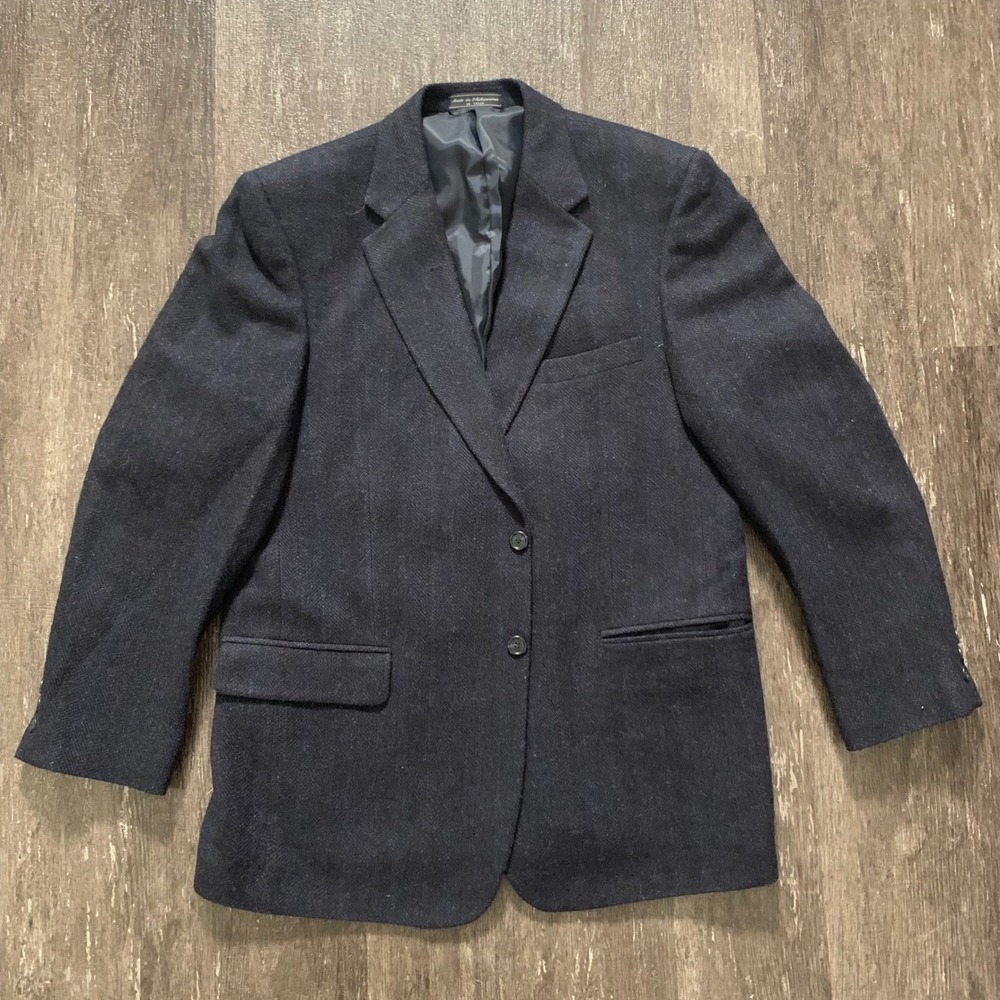 BERT PULITZER Collectors Edition Lambswool Blazer Jacket Sz 44 Navy Herringbone